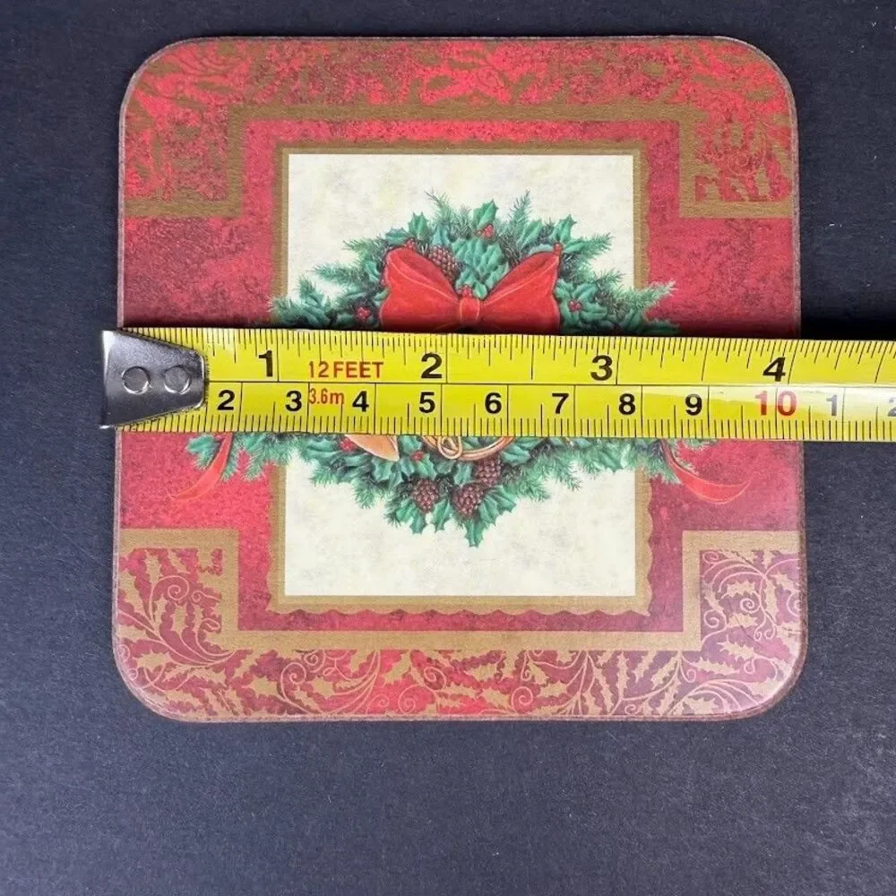 Set of 6 Pimpernel Holly Celebration Cork/Acrylic 4.25 in Coasters, England